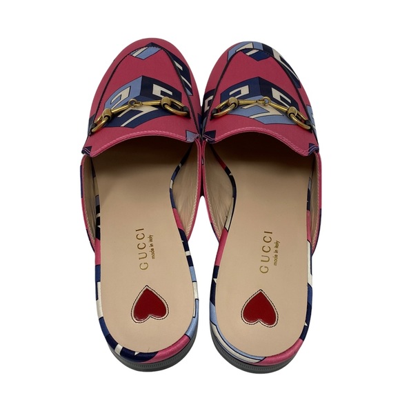 NWT GUCCI Princetown GG Wallpaper-print Satin Loafers In Pink 39 - Picture 4 of 11